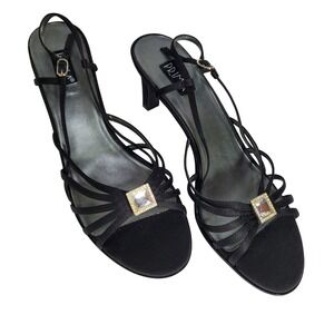 Prima Liza‎ Black Satin Strappy Embellished Heels Size 10M Women